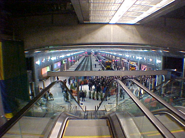 Down onto the platform from the top of the escalators